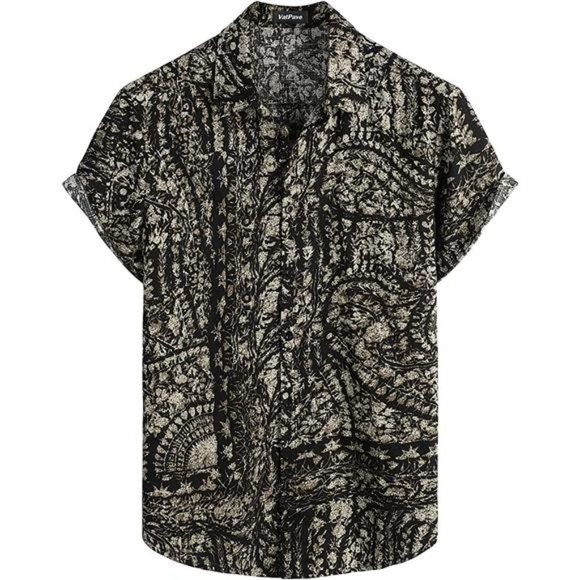 Mens Summer Tropical Shirts Short Sleeve Black Shirts